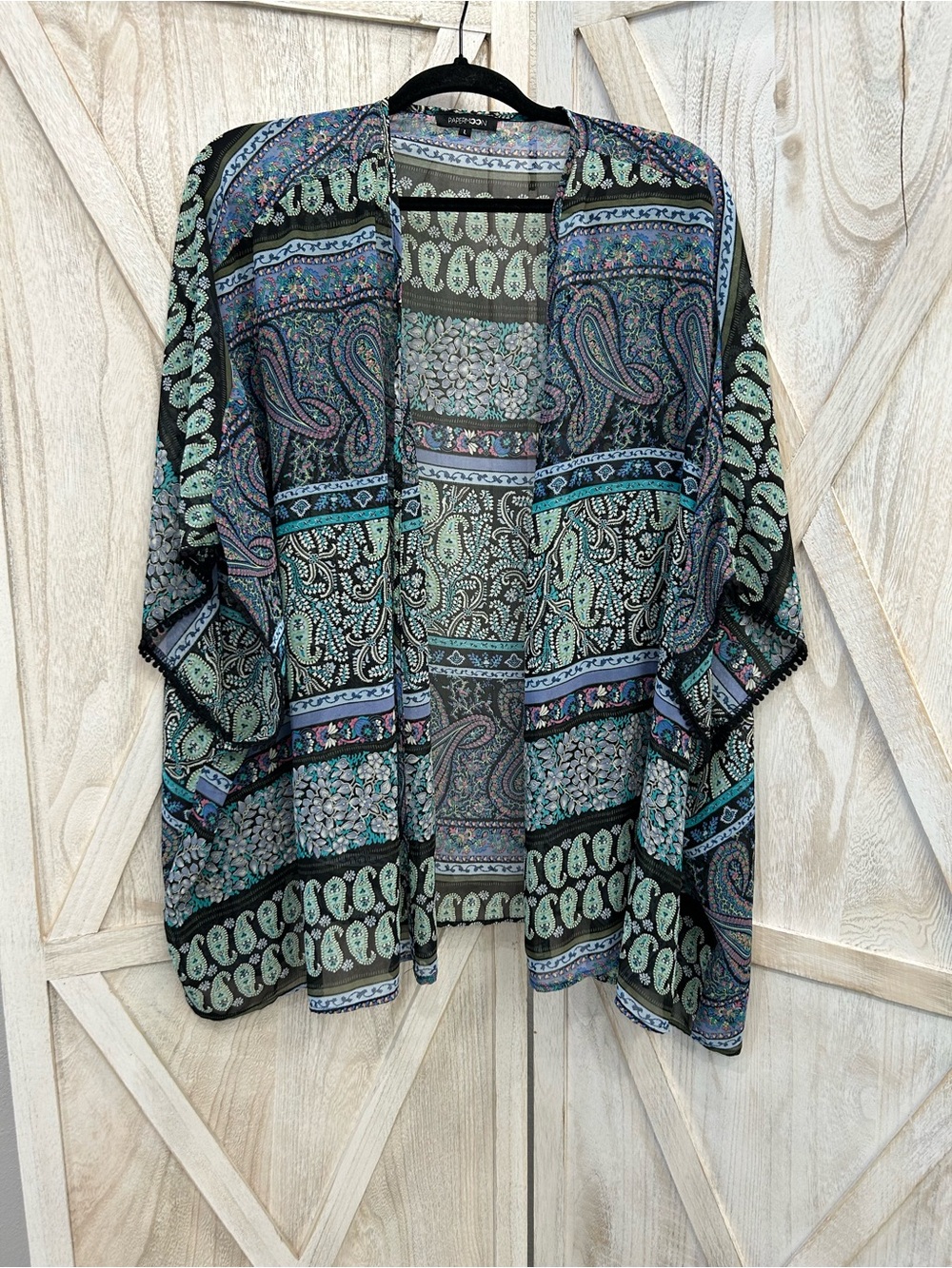 Papermoon Floral Paisley Kimono in Blue, Teal and Black